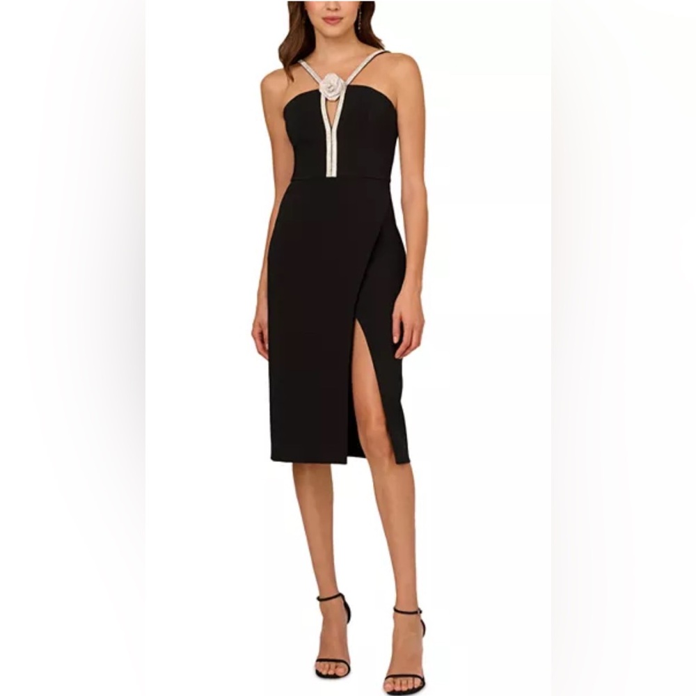 Liv Foster Black Embellished Twill Halter Midi Dress